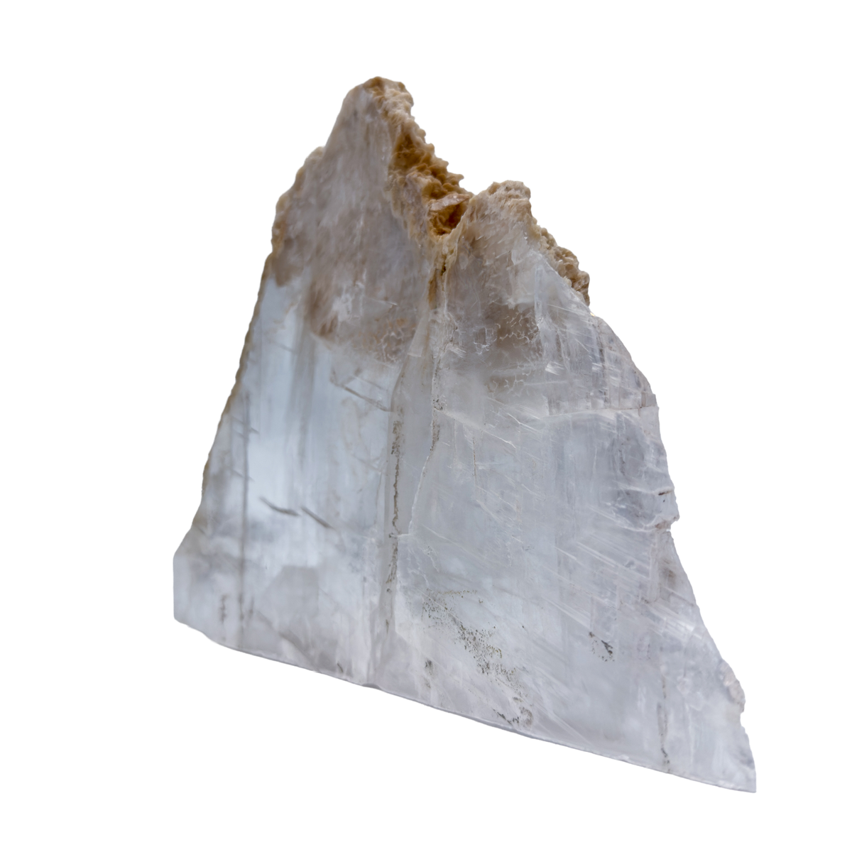 AAA grade selenite standing slab from New Mexico, opposite face, translucent white gypsum fiber, specimen 78.