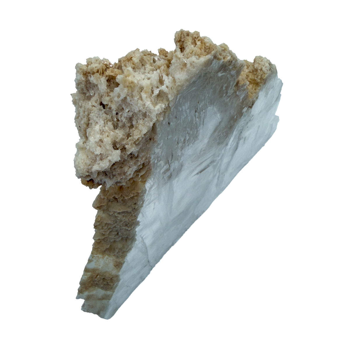 AAA grade selenite standing slab from New Mexico, further angle, translucent white gypsum fiber, specimen 78.