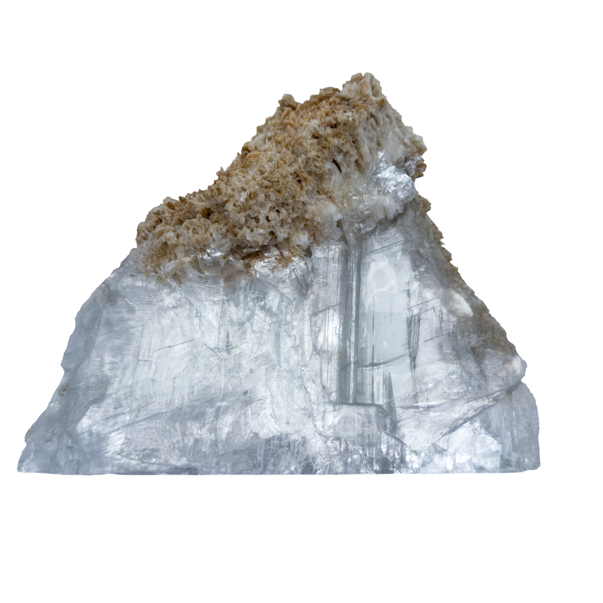 AAA grade selenite standing slab from New Mexico, alternate angle, translucent white gypsum fiber, specimen 78.