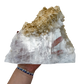 Selenite standing slab from New Mexico held in an open hand, showing the true scale of this 2.77 pound piece, specimen 78.