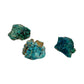 Size variation across three raw Shattuckite and Chrysocolla stones, from a small one inch chunk to a piece approaching two inches.