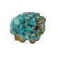 Single raw Chrysocolla and Shattuckite stone in bright turquoise, with rust-colored iron staining running through the host rock at its base.