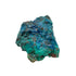 Single raw specimen where deep cerulean Shattuckite meets green Chrysocolla across one face, the transition between the two copper minerals clearly visible.