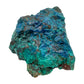 Single raw specimen where deep cerulean Shattuckite meets green Chrysocolla across one face, the transition between the two copper minerals clearly visible.
