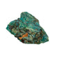Detail of a green-teal Chrysocolla piece with darker Shattuckite patches and a small orange oxide inclusion near the edge.