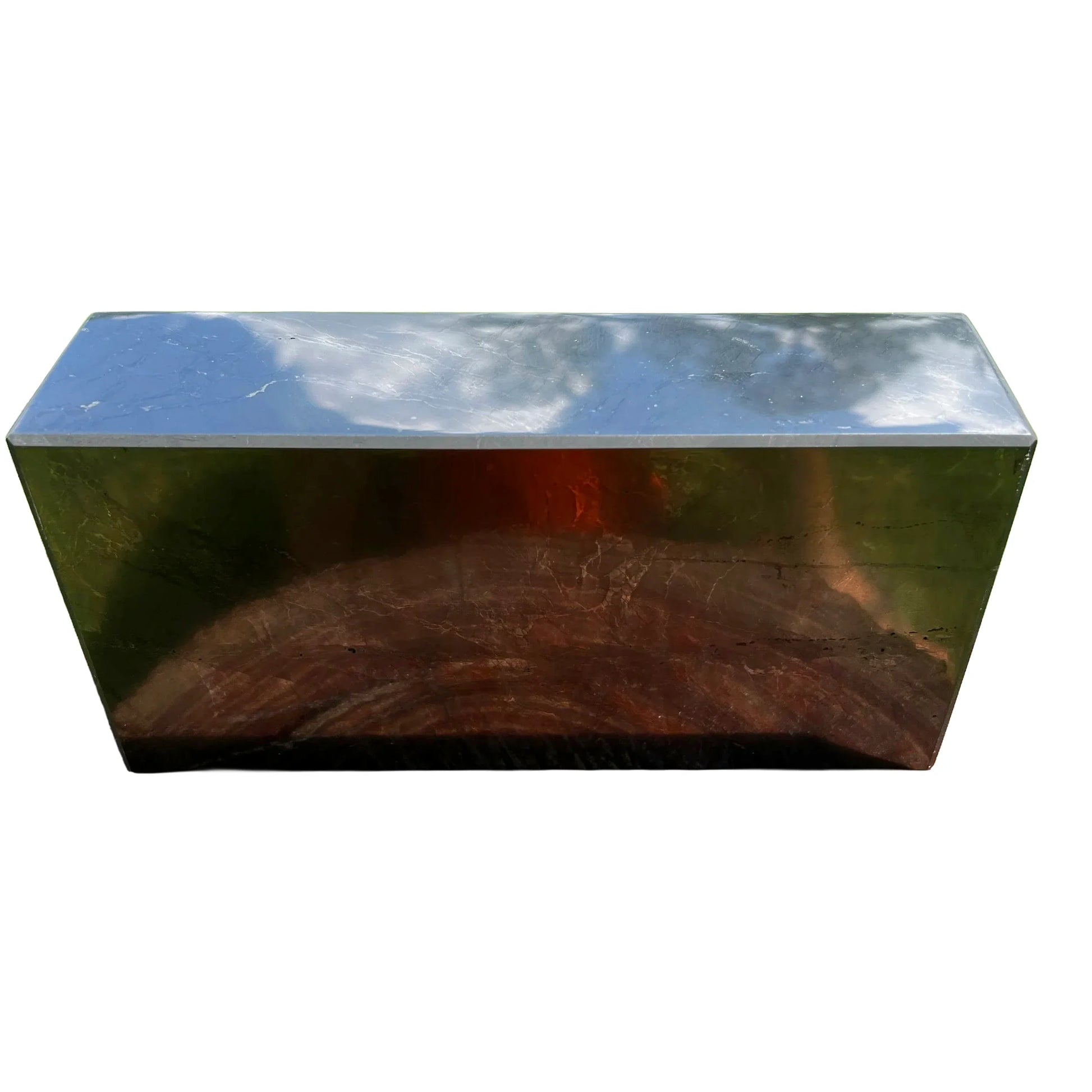 Top-down shot of Shungite polished block, traditionally used for Protection, sourced from Russia.