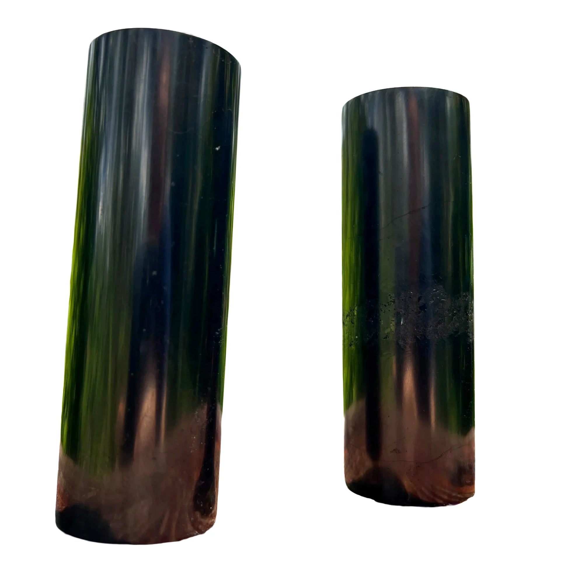 Sideways view of Shungite polished cylinder, sourced from Russia.