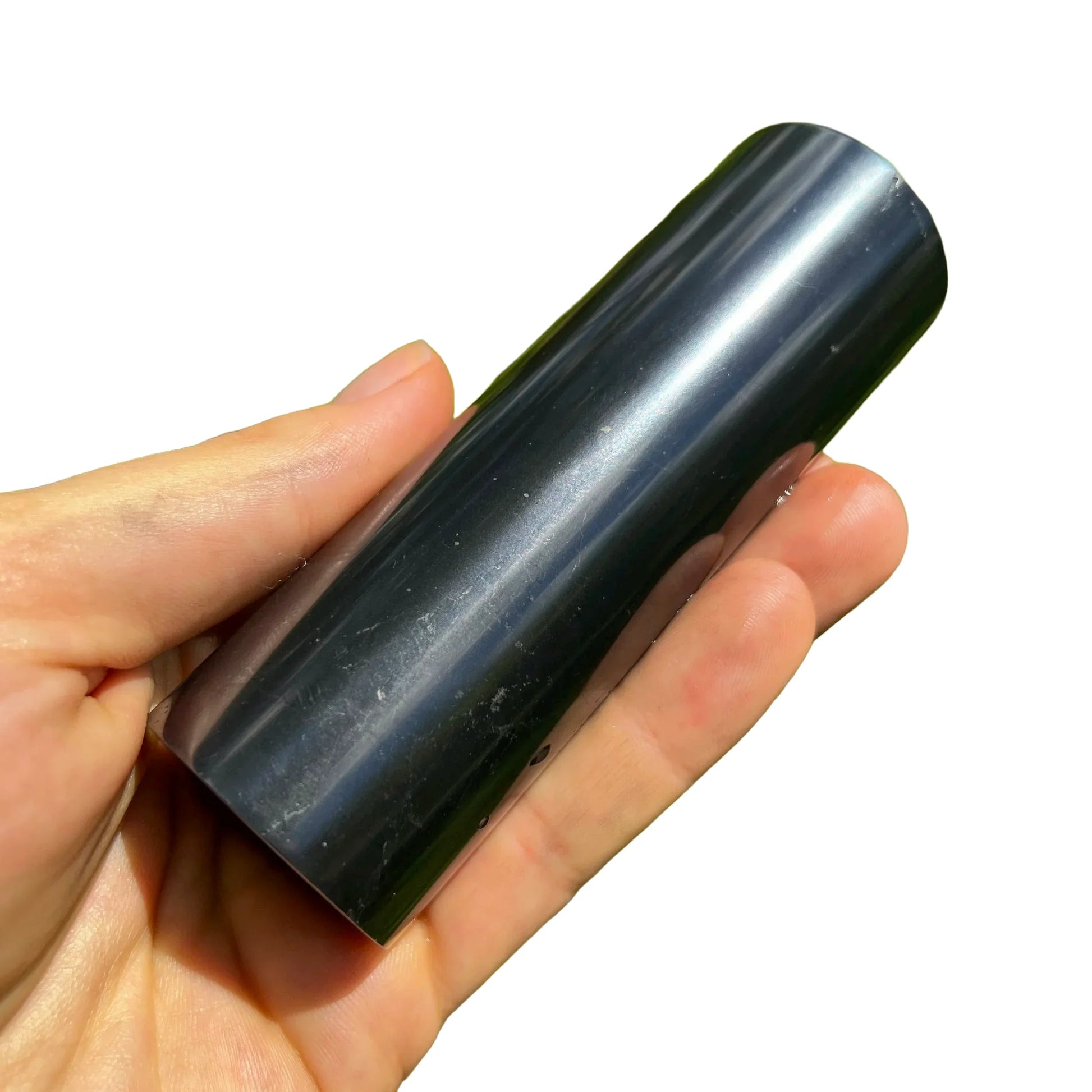 Plan view of Shungite polished cylinder, kept near for Protection, from Russia.