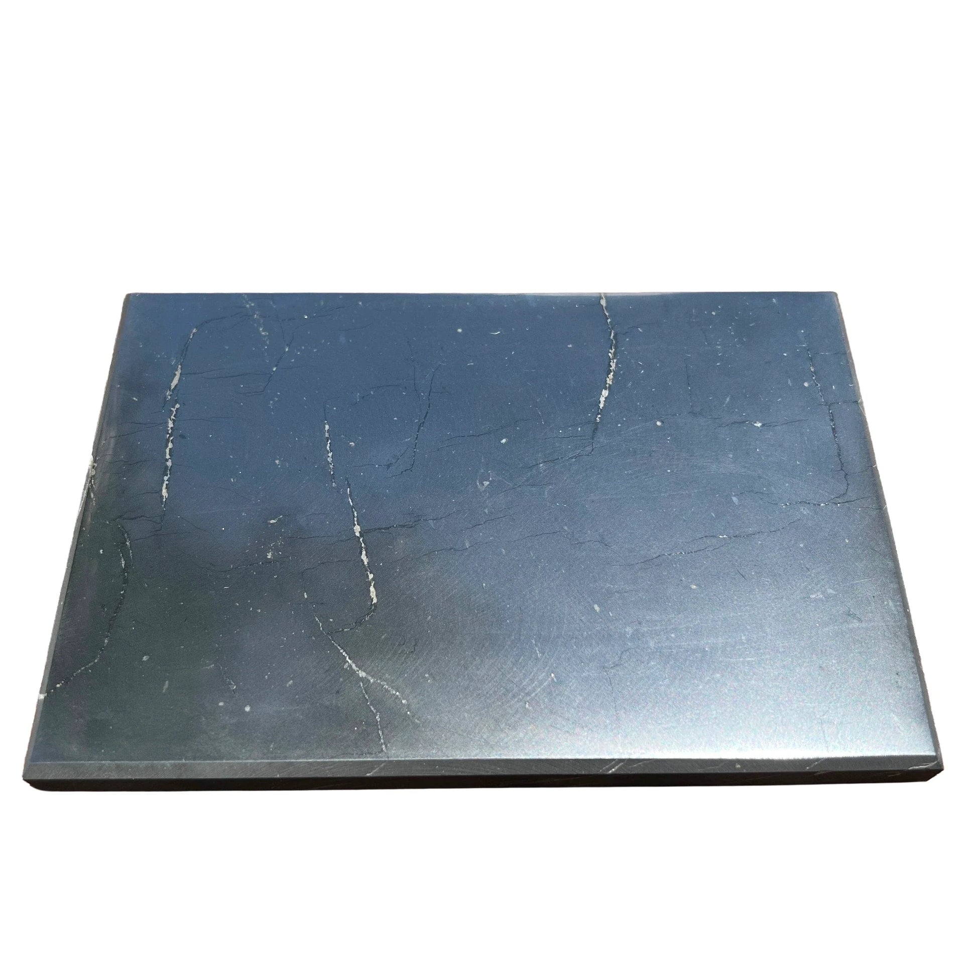 Opposite side of Shungite polished slab, hand-selected from Republic of Karélia, Russia, showing characteristic patterning.