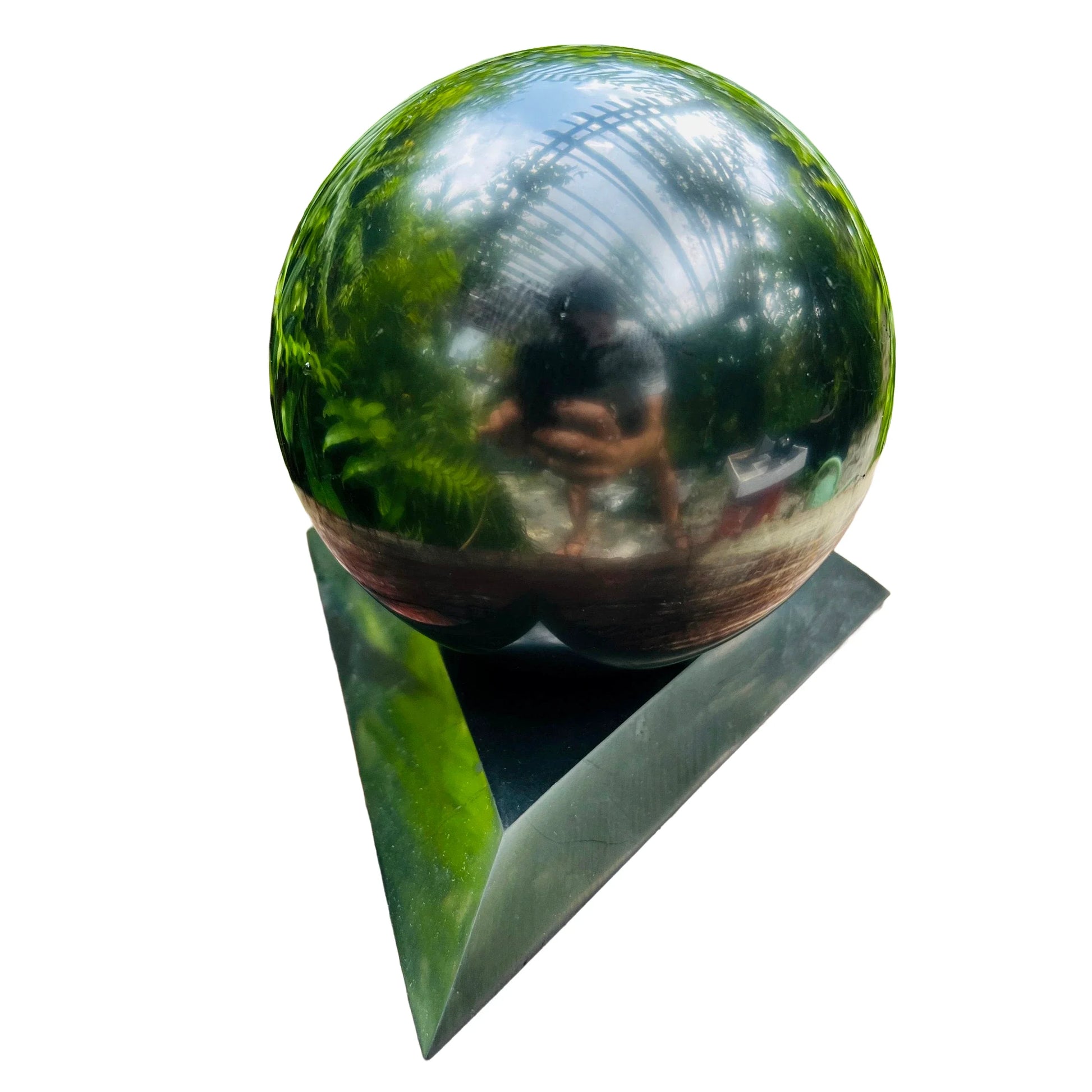 Tight crop of Shungite polished sphere, sourced from Russia.
