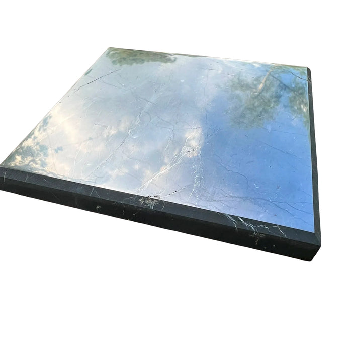 Side perspective of Shungite polished slab, sourced from Russia.