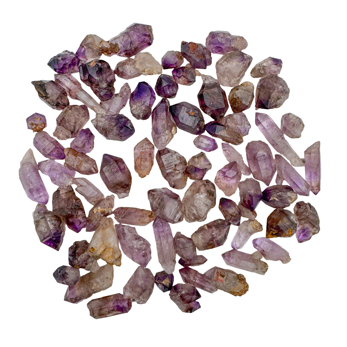 A Grade smoky amethyst raw crystal points, 0.50 to 1.50 inches, Zimbabwe