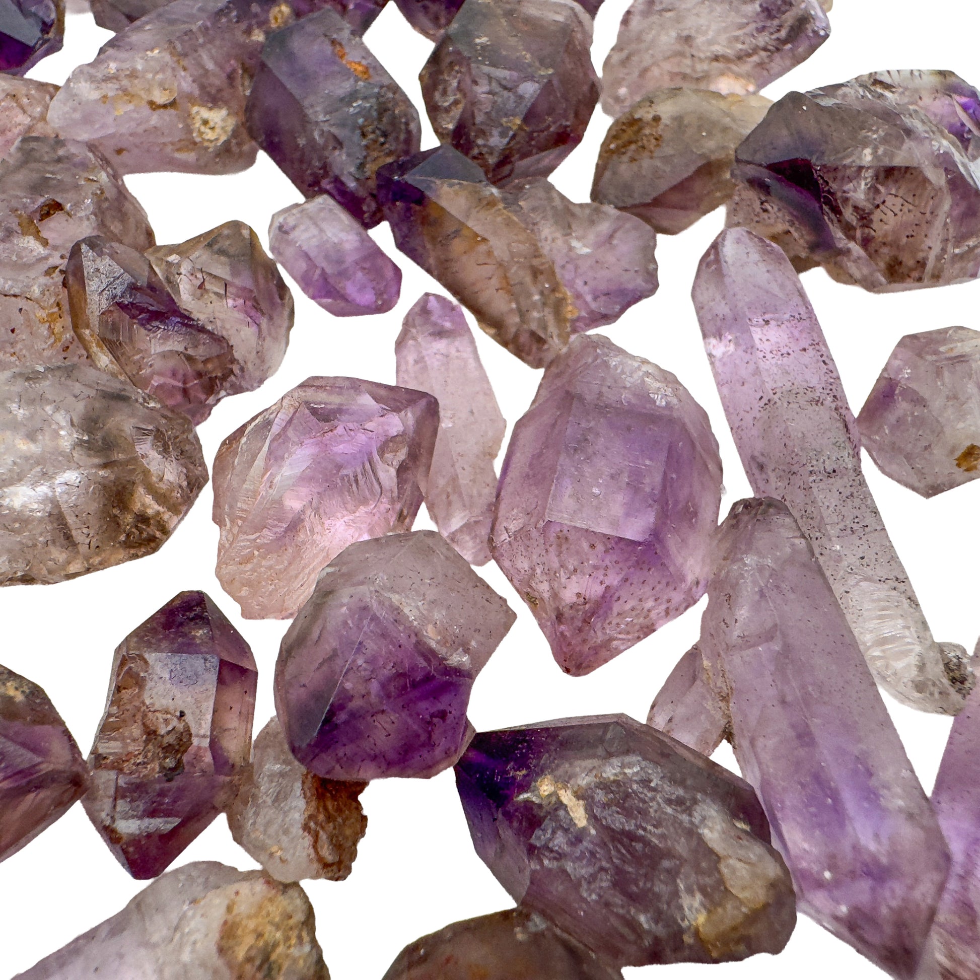 Raw smoky amethyst points, 0.50 to 1.50 inches, Zimbabwe
