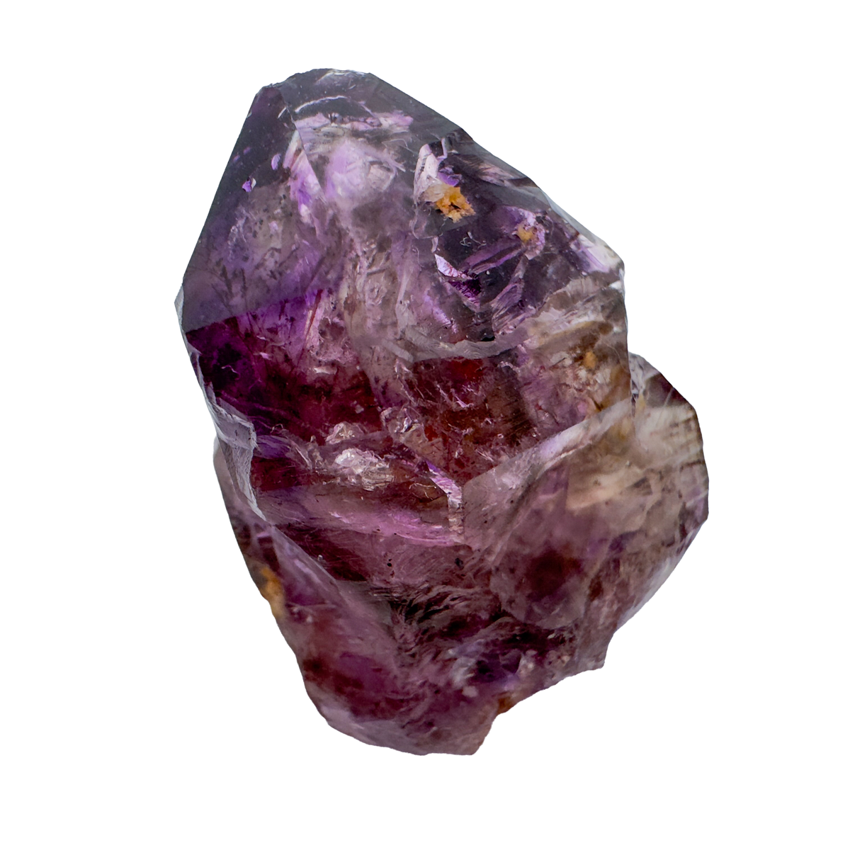 Detail view of A Grade Smoky Amethyst raw crystal point from Zimbabwe