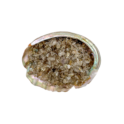Grade A smoky quartz crystal chips in a bowl, sourced from Zimbabwe