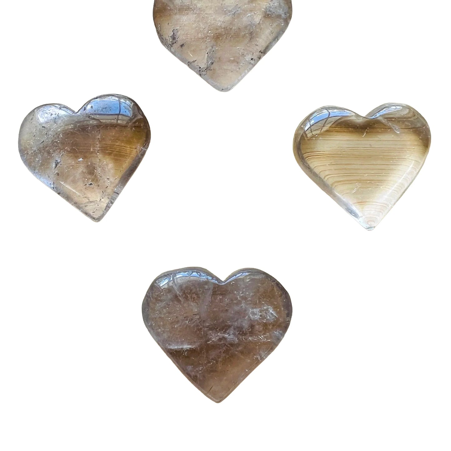 Sideways view of Smoky Quartz polished heart, from Minas Gerais, Brazil.