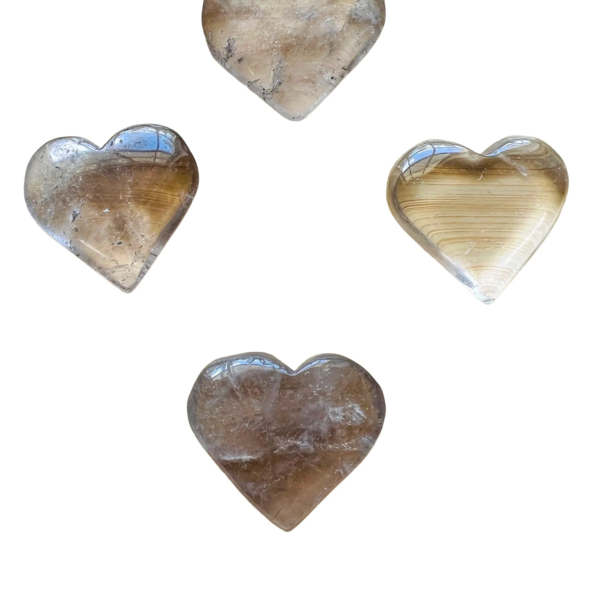 Sideways view of Smoky Quartz polished heart, from Minas Gerais, Brazil.