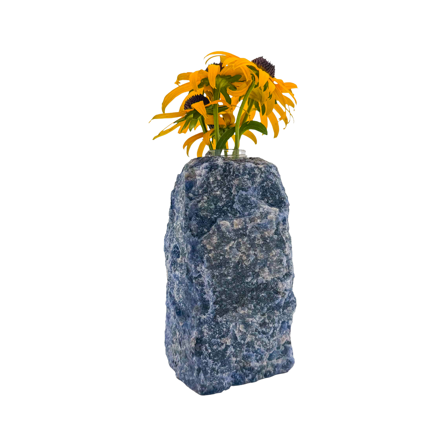 Sodalite crystal vase in deep blue stone with white calcite veining, A grade, Minas Gerais Brazil, view 4