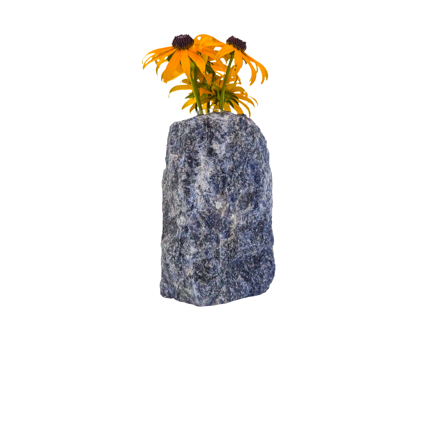 Sodalite crystal vase in deep blue stone with white calcite veining, A grade, Minas Gerais Brazil, view 5