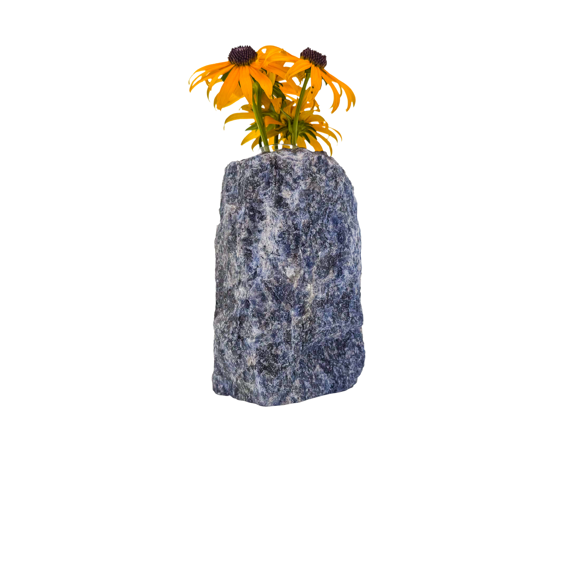 Sodalite crystal vase in deep blue stone with white calcite veining, A grade, Minas Gerais Brazil, view 5