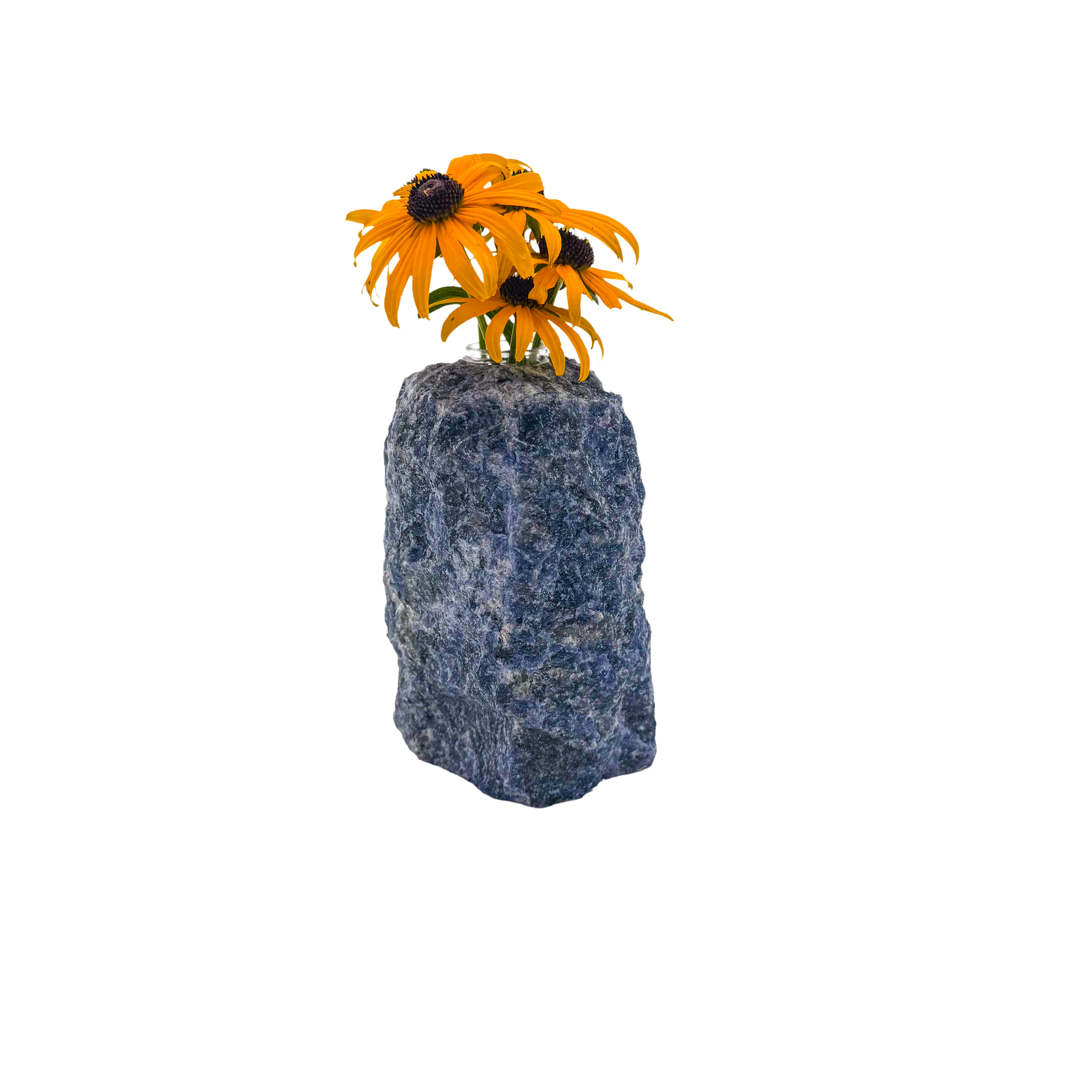 Sodalite crystal vase in deep blue stone with white calcite veining, A grade, Minas Gerais Brazil, view 6