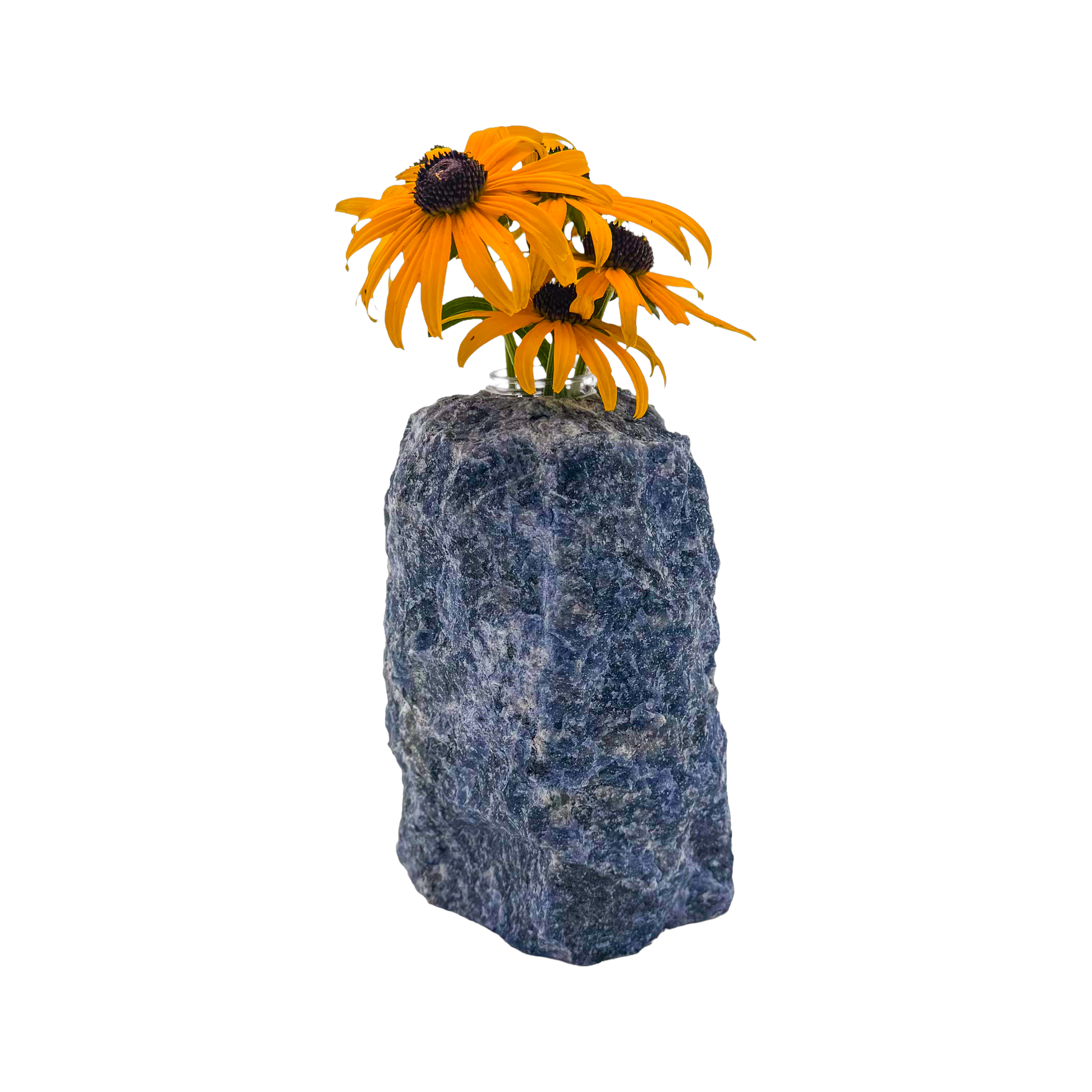 Sodalite crystal vase in deep blue stone with white calcite veining, A grade, Minas Gerais Brazil, view 6