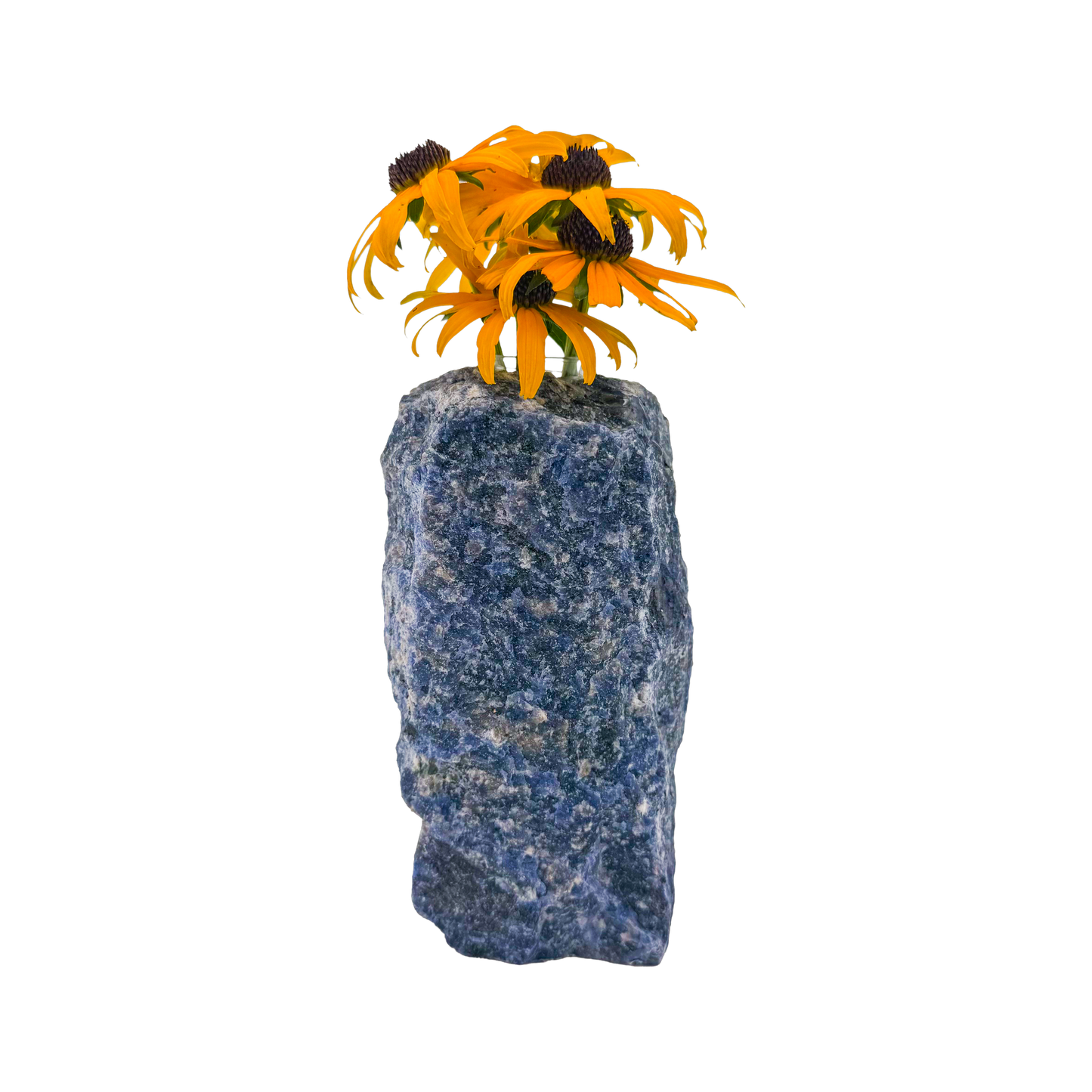 Sodalite crystal vase in deep blue stone with white calcite veining, A grade, Minas Gerais Brazil, view 7