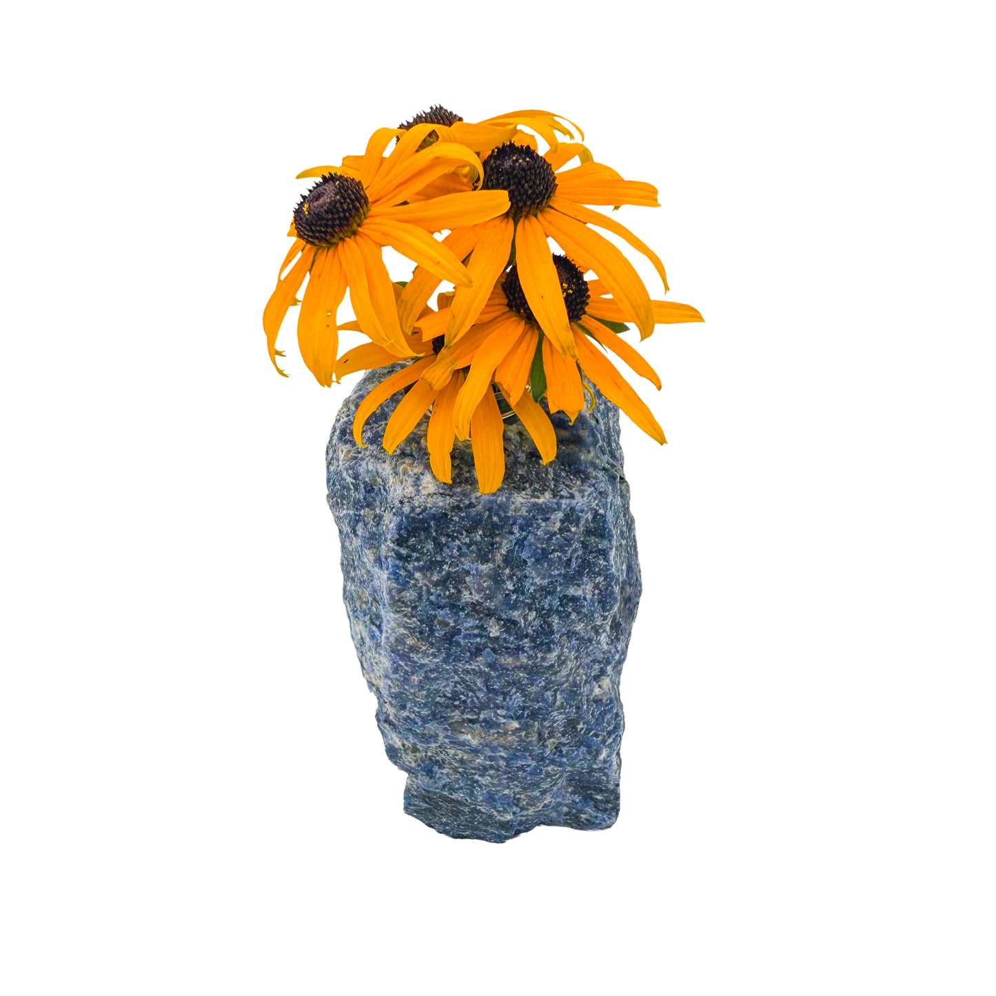 Sodalite crystal vase in deep blue stone with white calcite veining, A grade, Minas Gerais Brazil, view 8