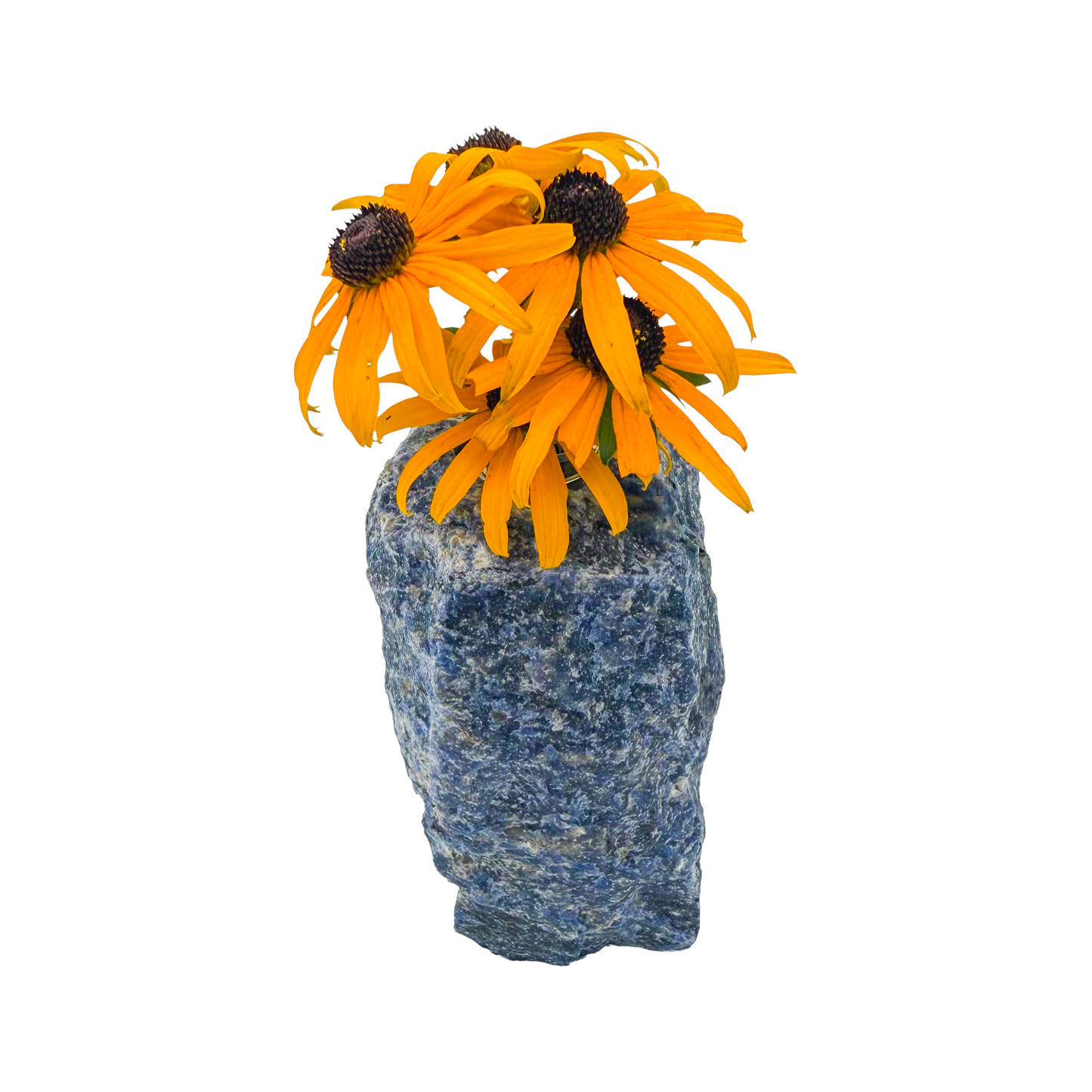 Sodalite crystal vase in deep blue stone with white calcite veining, A grade, Minas Gerais Brazil, view 8