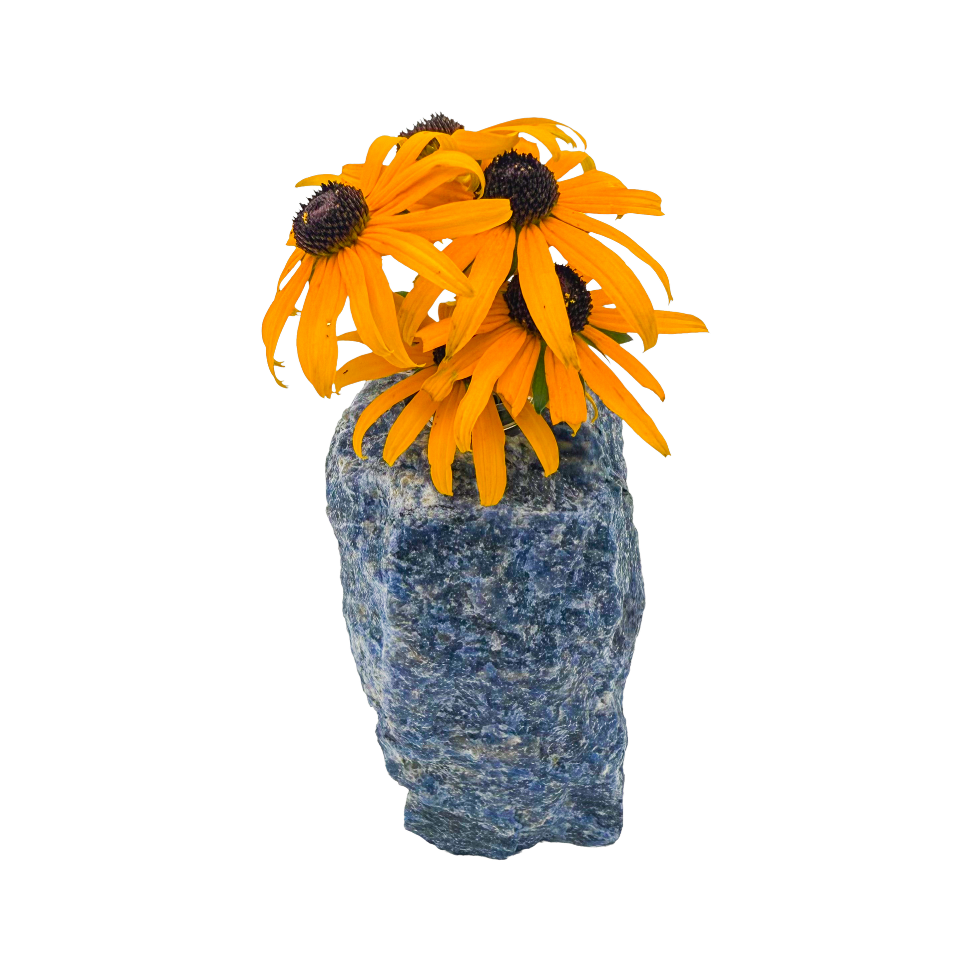 Sodalite crystal vase in deep blue stone with white calcite veining, A grade, Minas Gerais Brazil, view 8