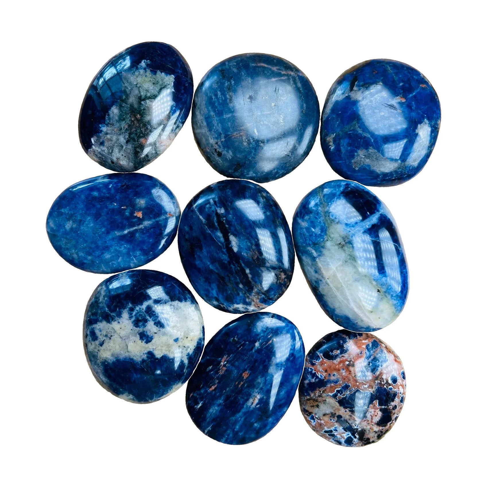 Polished Sodalite Palm Stones for Communication, Focus & Intuition — beginner-friendly blue smooth polished, AA grade from Namibia