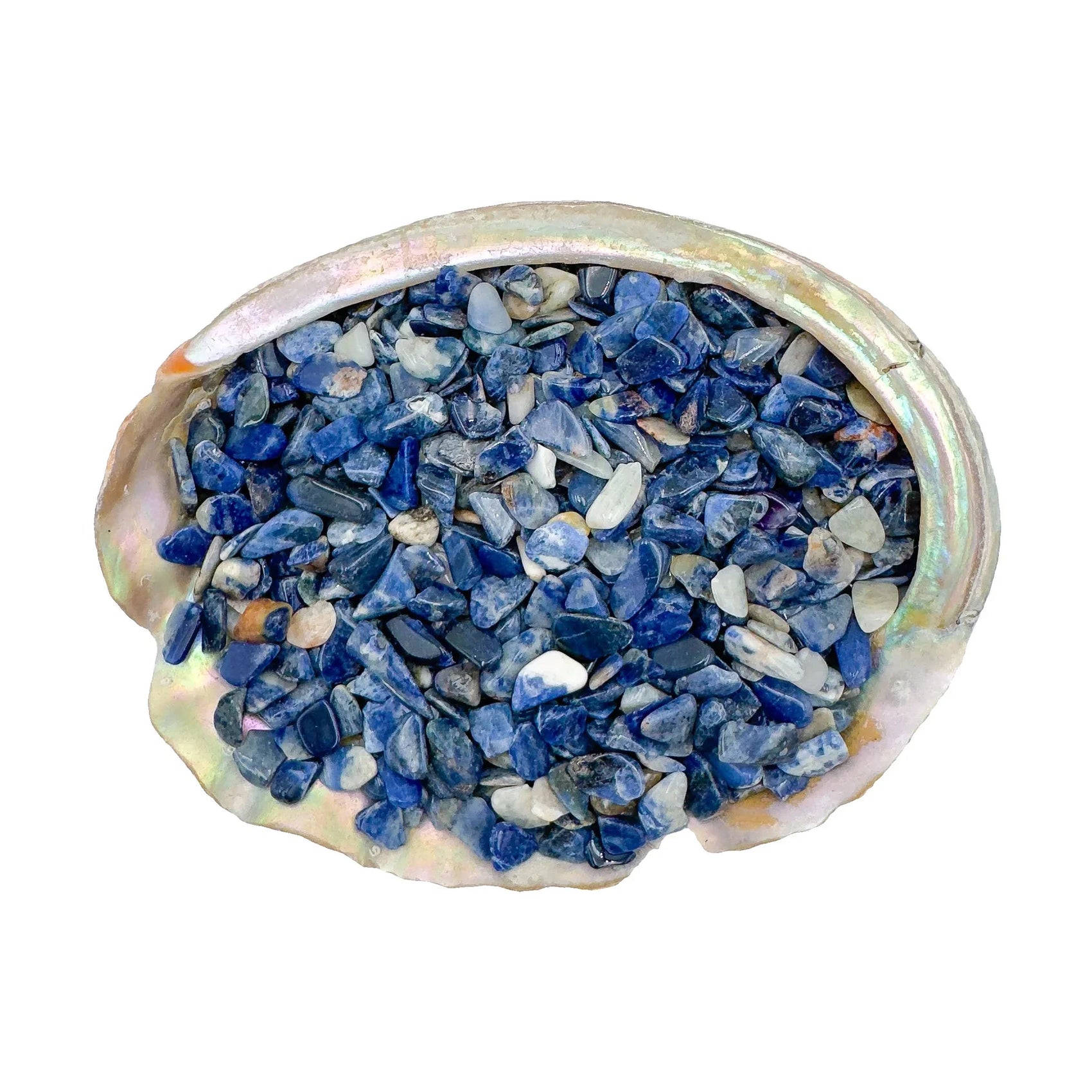 Sodalite polished crystal chips, A grade, Namibia origin, hero view.