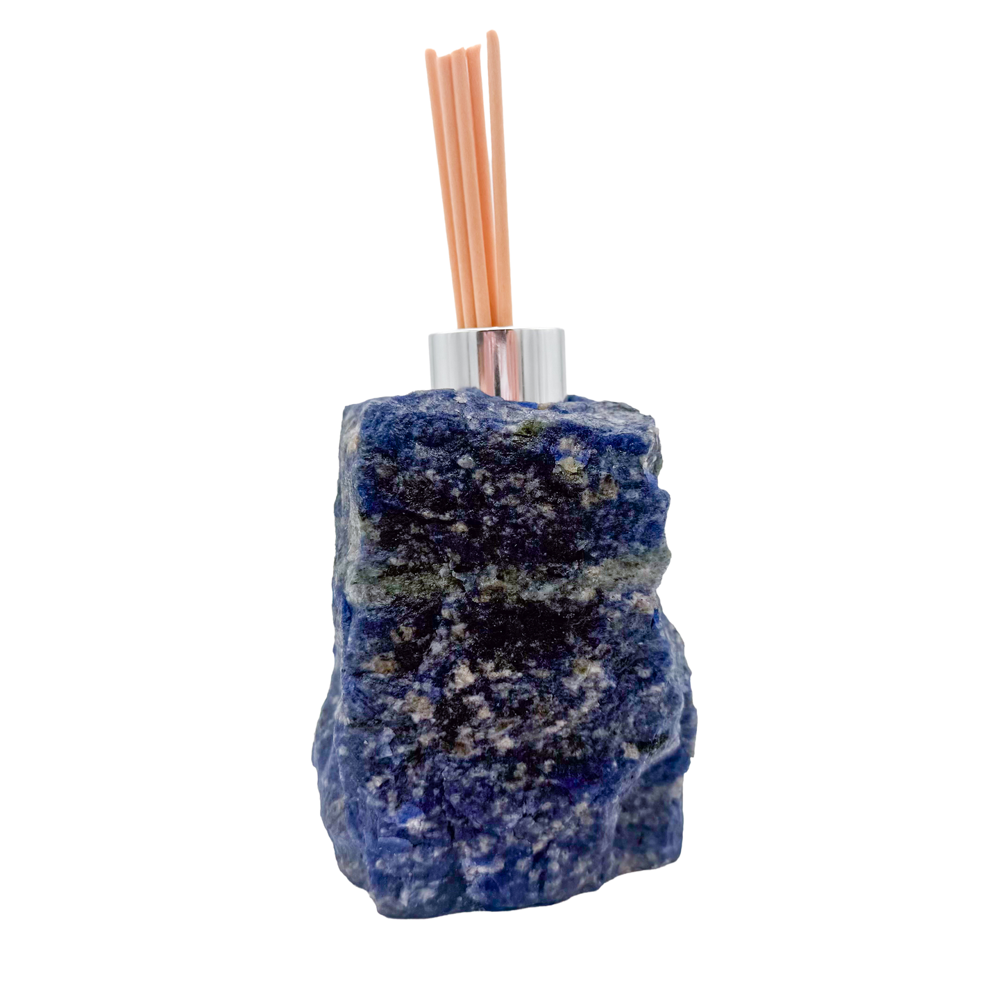 Sodalite stone reed diffuser, deep blue with white calcite veining, Minas Gerais Brazil