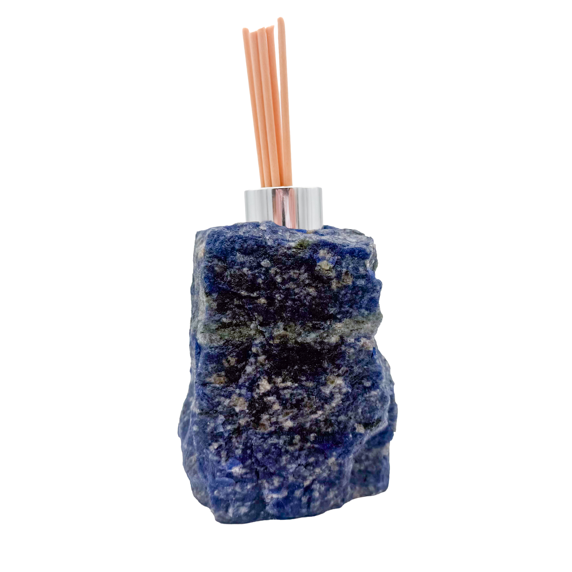 Sodalite stone reed diffuser, deep blue with white calcite veining, Minas Gerais Brazil