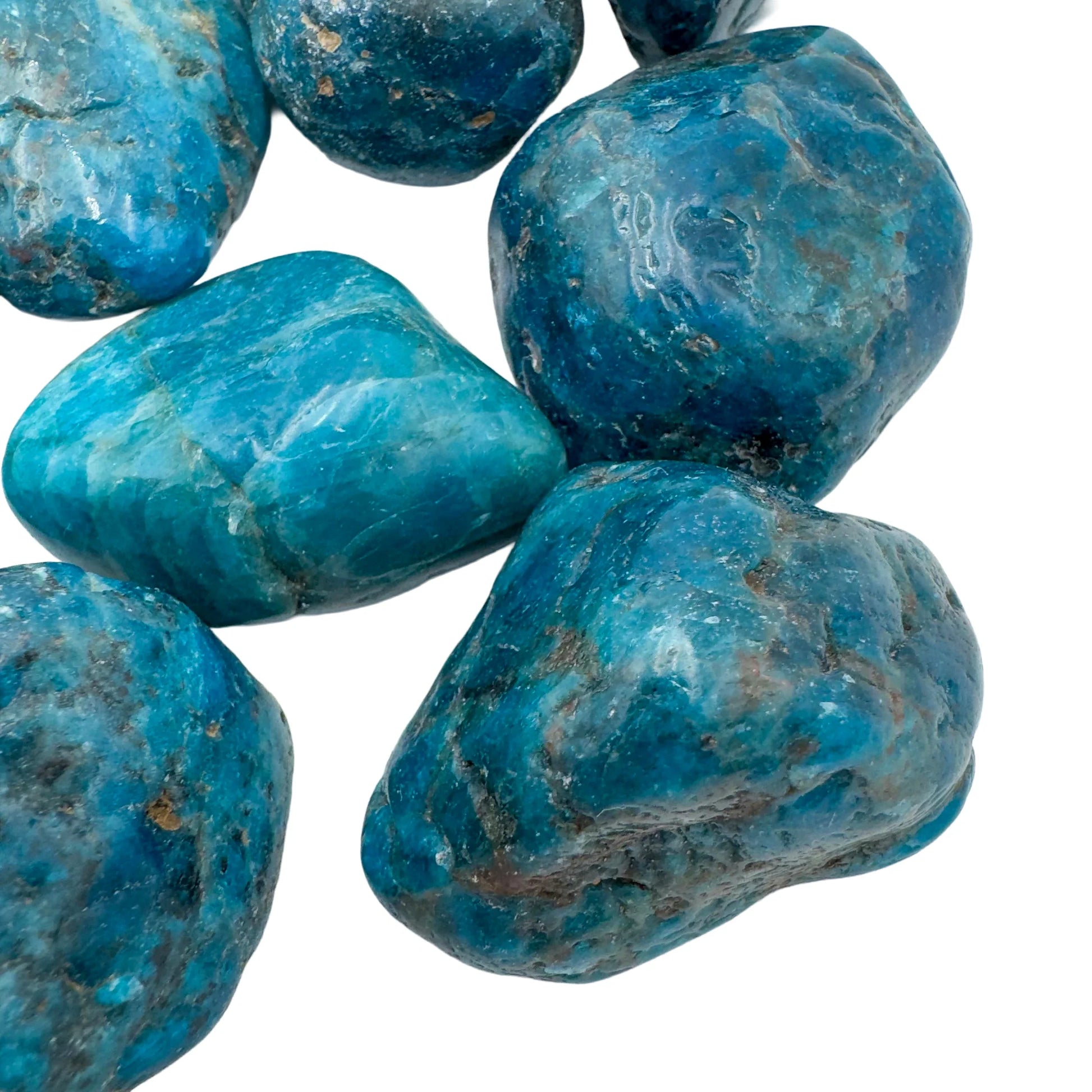 Top view of Apatite tumbled stone, from Madagascar, showing natural variation.