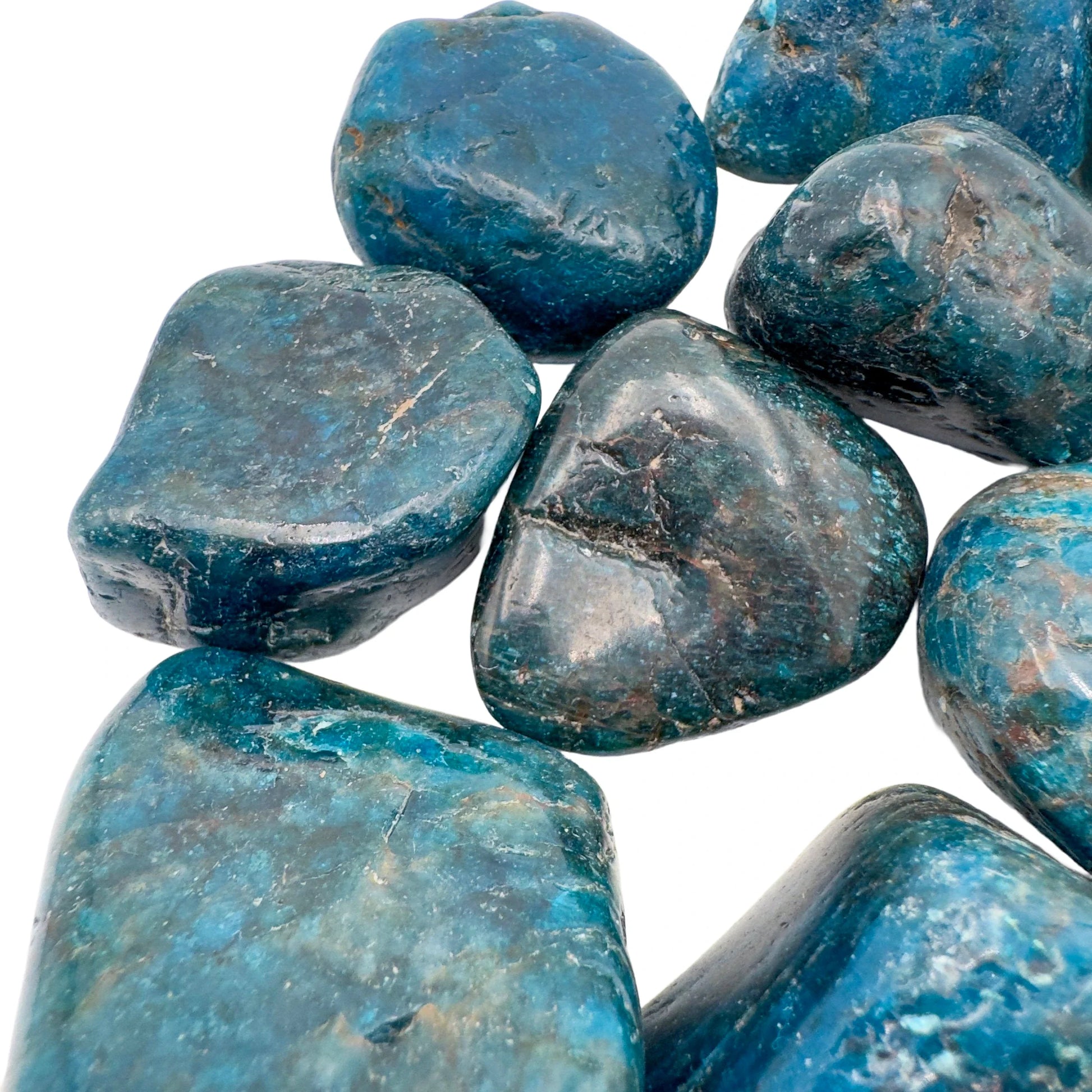 Alternate side of Apatite tumbled stone, showing soft luster, worked with for Focus and Manifestation.