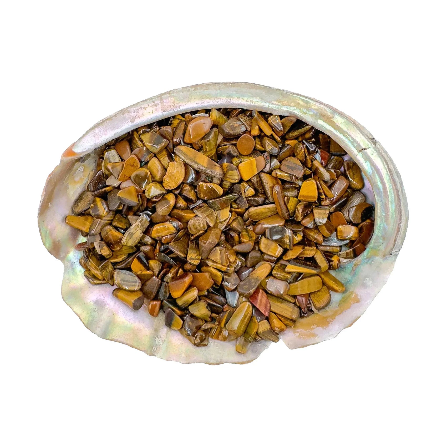 Tiger eye polished crystal chips, A grade, South Africa origin, hero view.