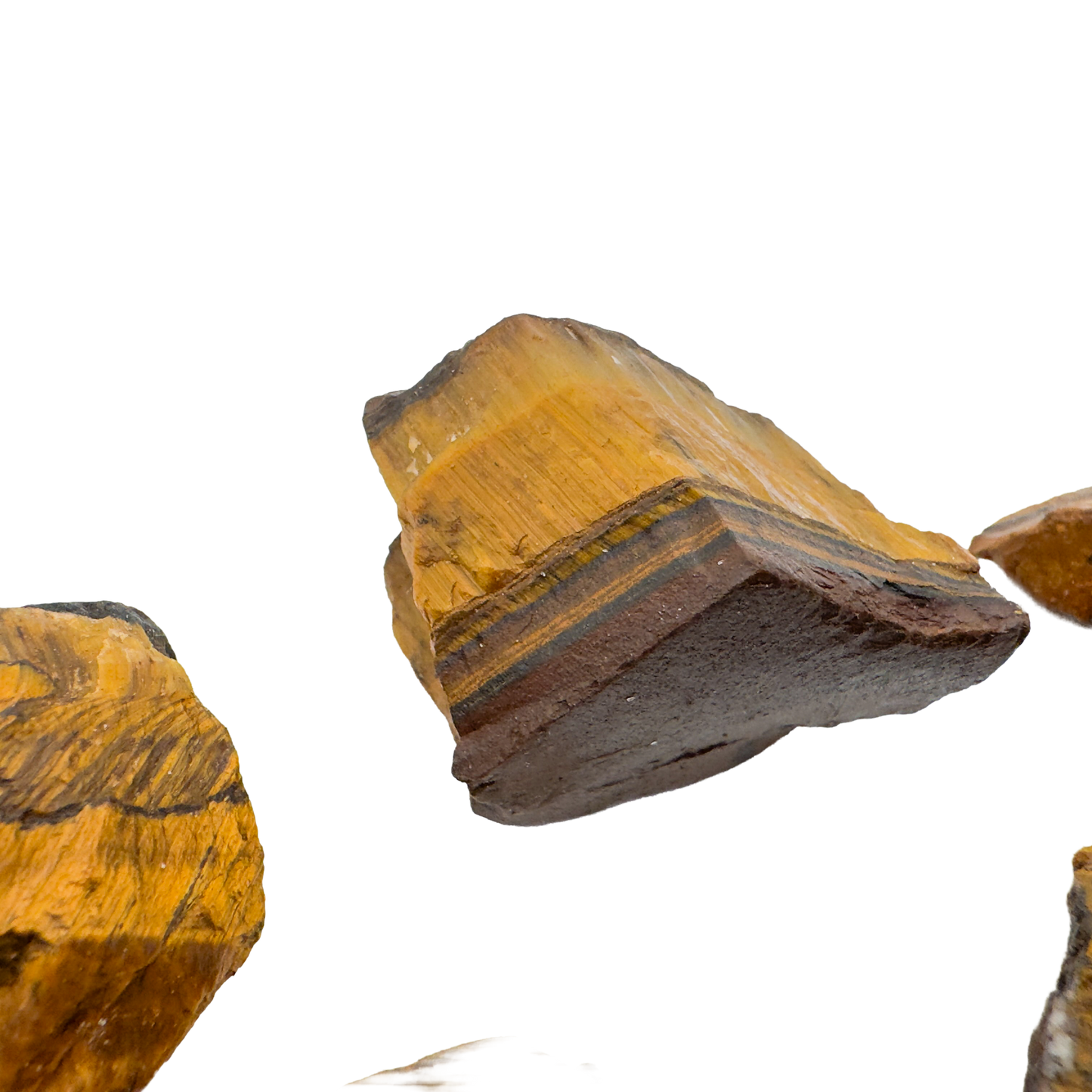 Tiger Eye rough chunk showing layered gold banding, jojoba oil finish, Northern Cape