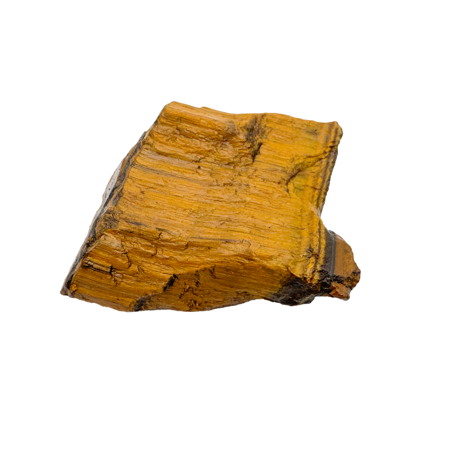 Tiger Eye raw stone detail showing quartz pseudomorph after crocidolite fiber structure