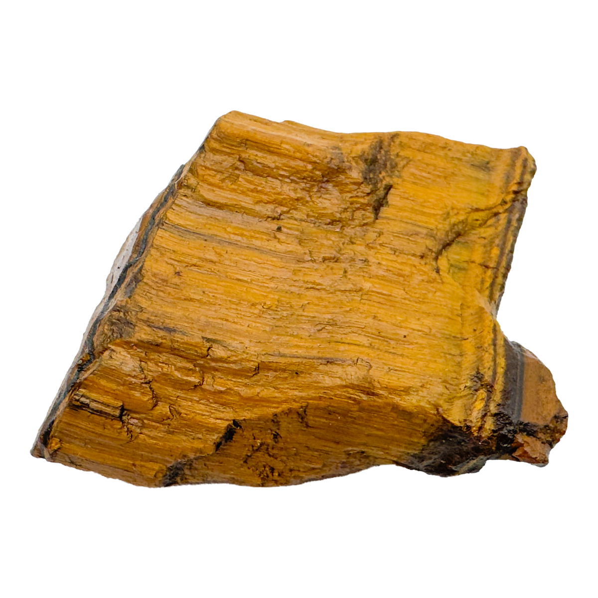 Tiger Eye raw stone detail showing quartz pseudomorph after crocidolite fiber structure