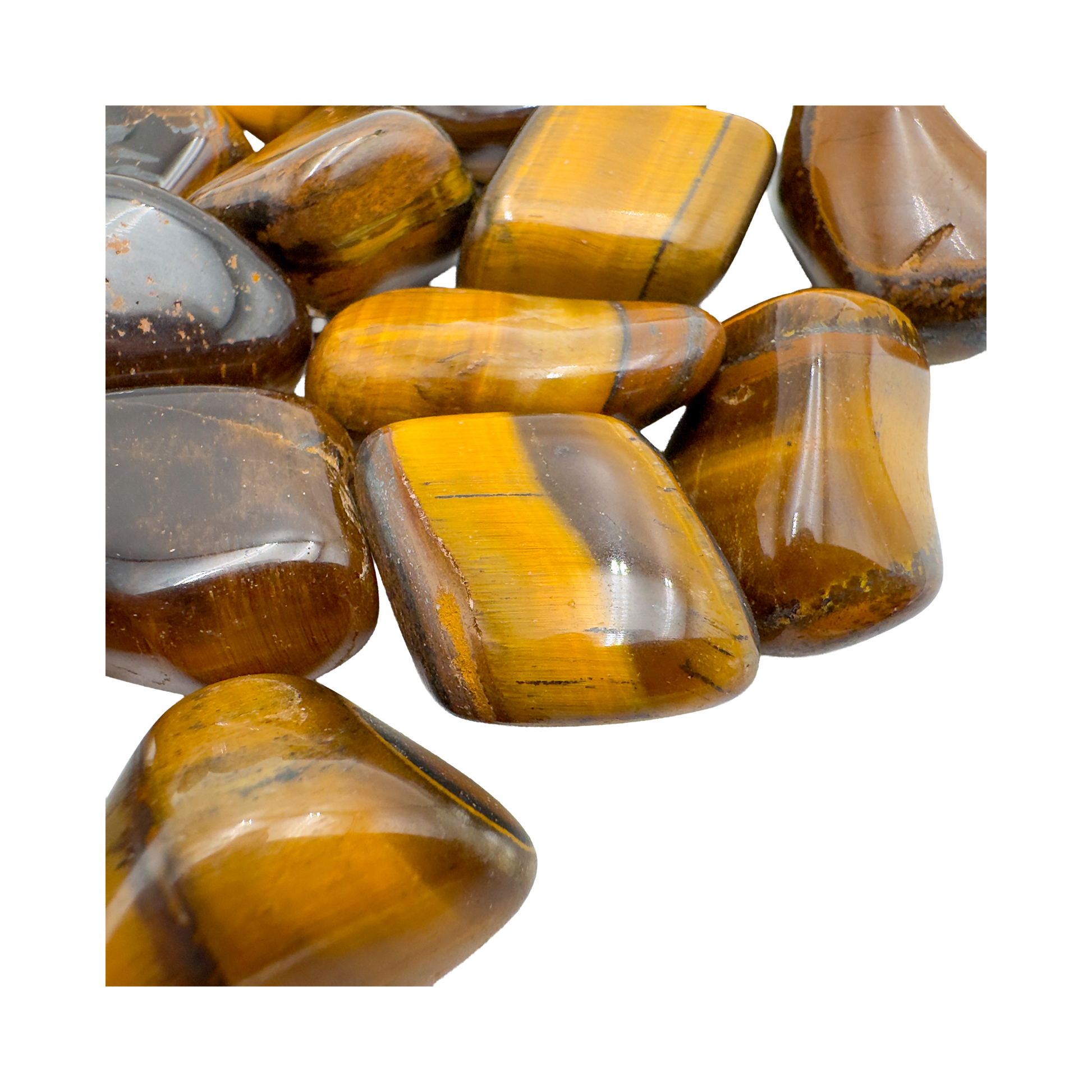Side view of Tiger Eye tumbled stone from South Africa