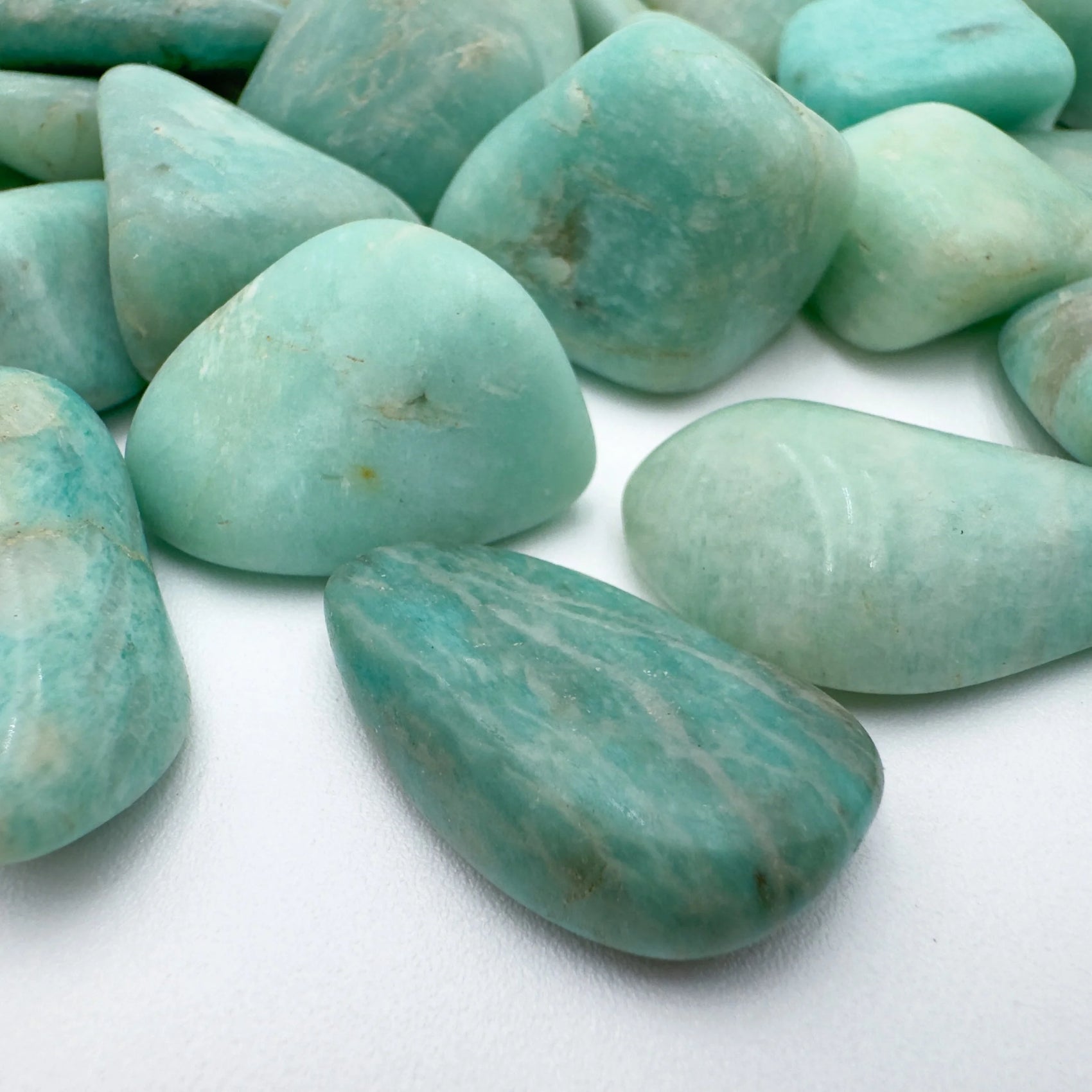 Handheld Amazonite tumbled stone from Brazil for meditation, Emotional Healing and Stress Relief