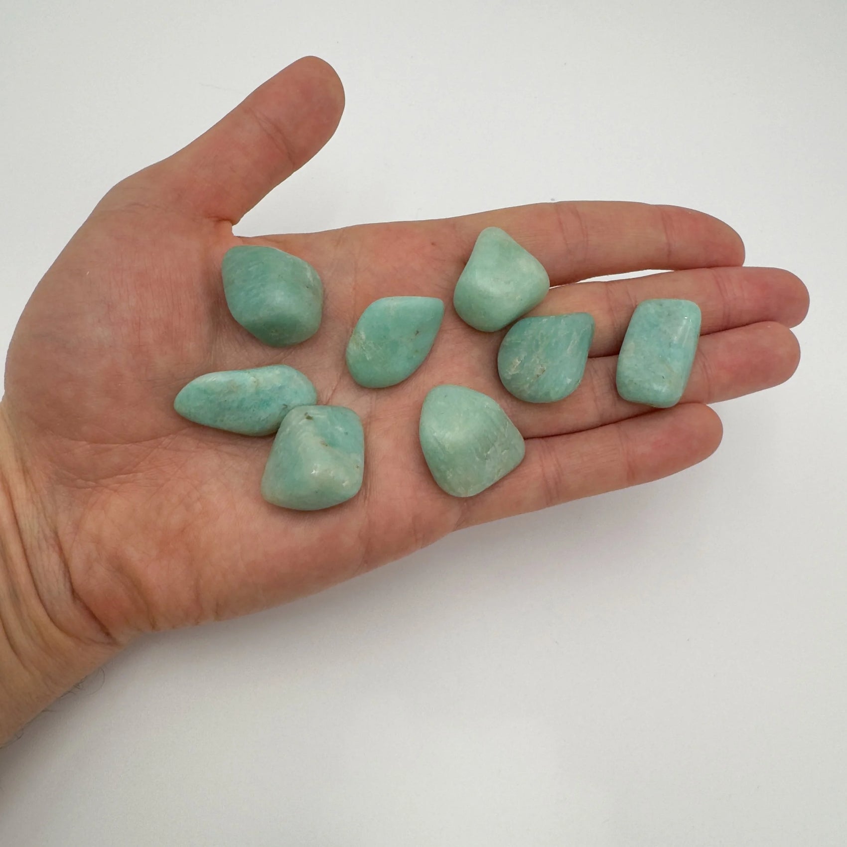 Amazonite tumbled stone from Brazil with Blue, Green color, polished finish for mindful calm