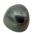 Hematite Tumbled Stones, AA Grade, Brazil: one tumbled stone on a white background, metallic silver gray with a dark polished face