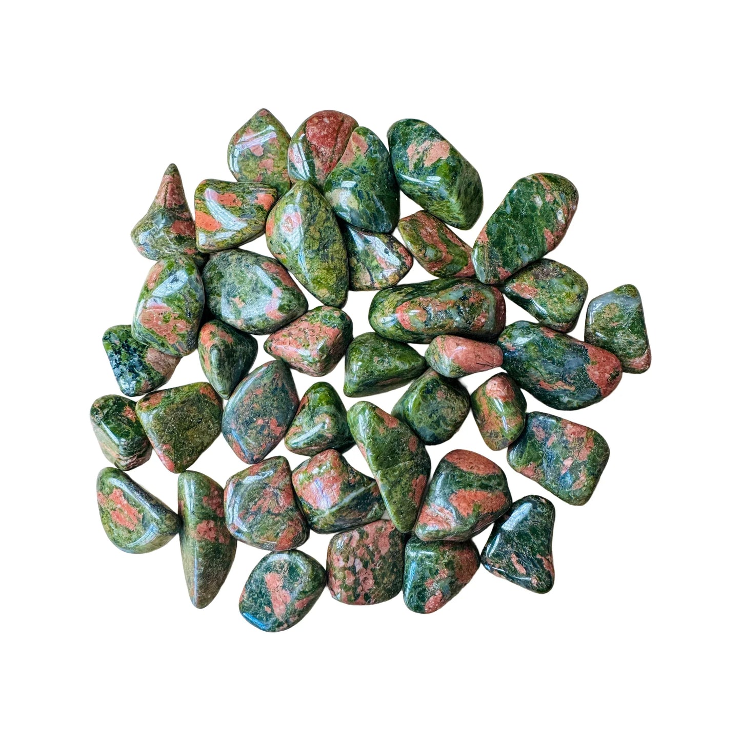Tumbled Unakite Crystals for Emotional Healing, Grounding & Healing — green polished, AA grade South Africa-sourced