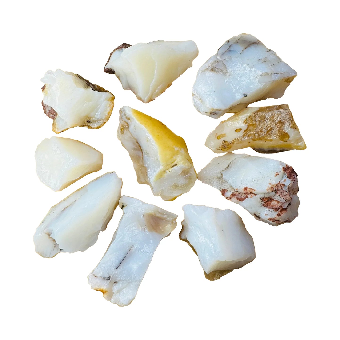 White Opal Crystals for Emotional Healing, Intuition & Manifestation — rainbow-flash rough, A grade from Brazil